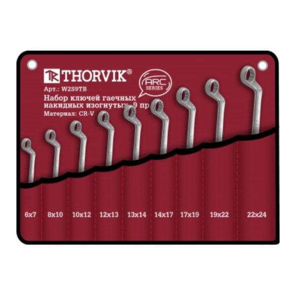 52624 Набор ключей гаечных накидных изогнутых серии ARC в сумке, 6-24 мм, 9 предметов Thorvik