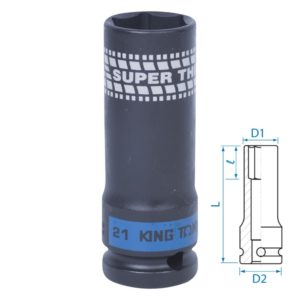 Головка торцевая ударная глубокая 1/2″, 21 мм, тонкостенная KING TONY 441521M