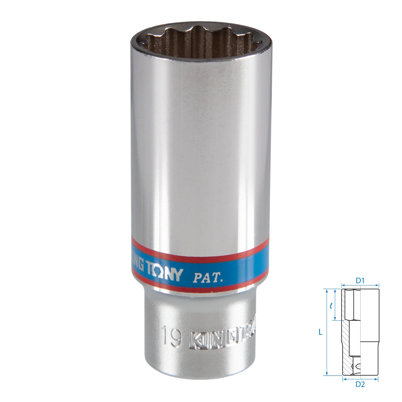 Головка торцевая глубокая двенадцатигранная 3/8", 19 мм KING TONY 323019M