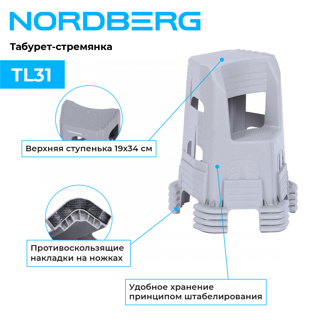 Табурет-стремянка, 2 ступени NORDBERG TL31 — изображение 3