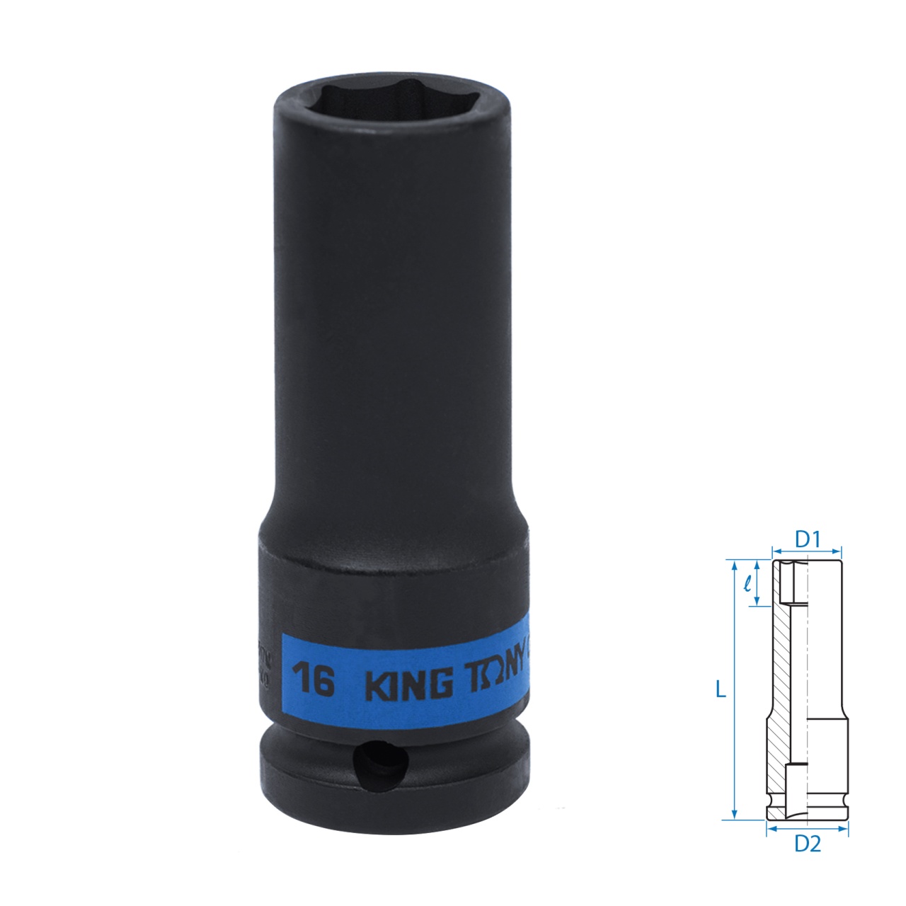 Головка торцевая ударная глубокая шестигранная 1/2", 16 мм KING TONY 443516M