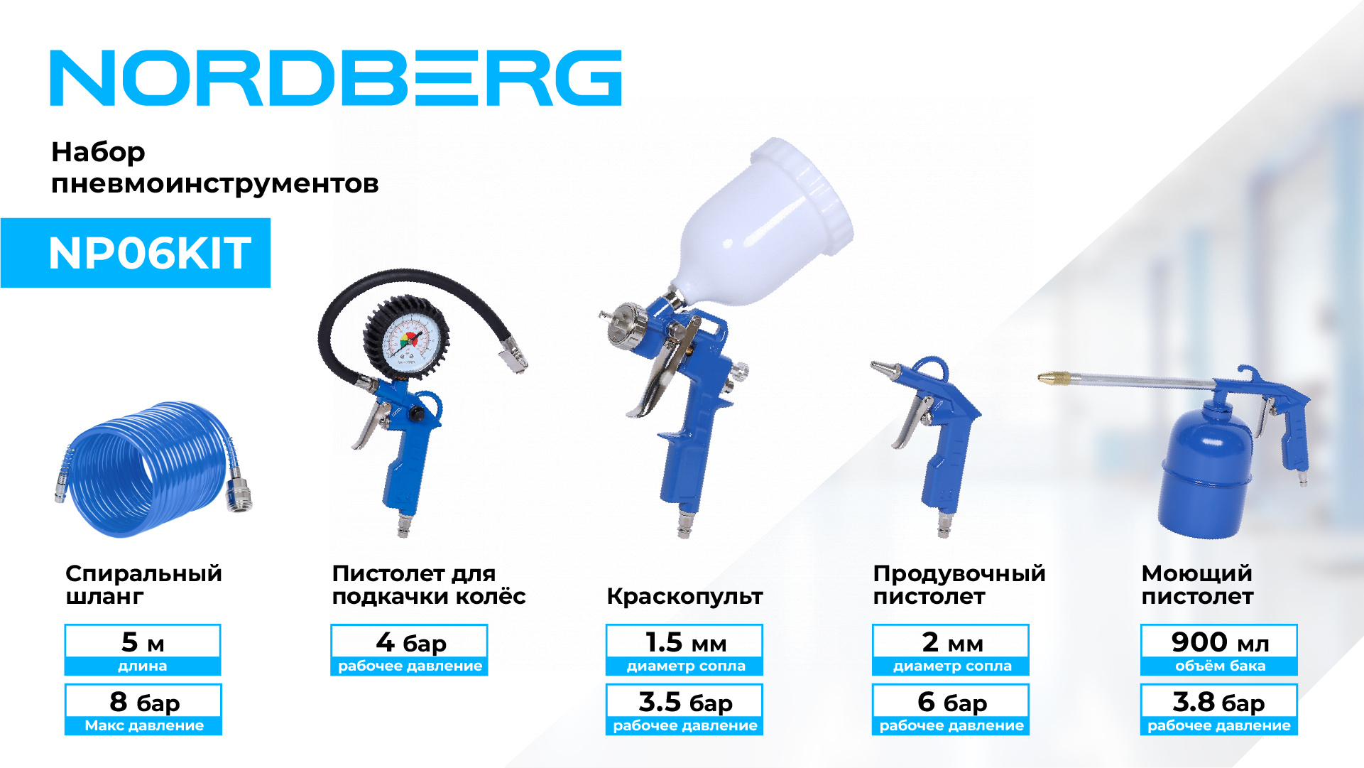 Набор пневмоинструментов, 5 предметов NORDBERG NP06KIT — изображение 2