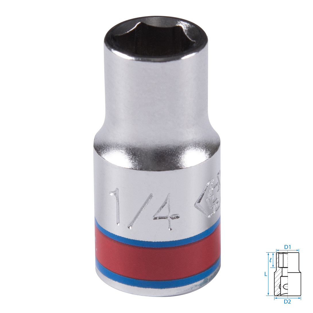 Головка торцевая стандартная шестигранная 1/4", 1/4", дюймовая KING TONY 233508S
