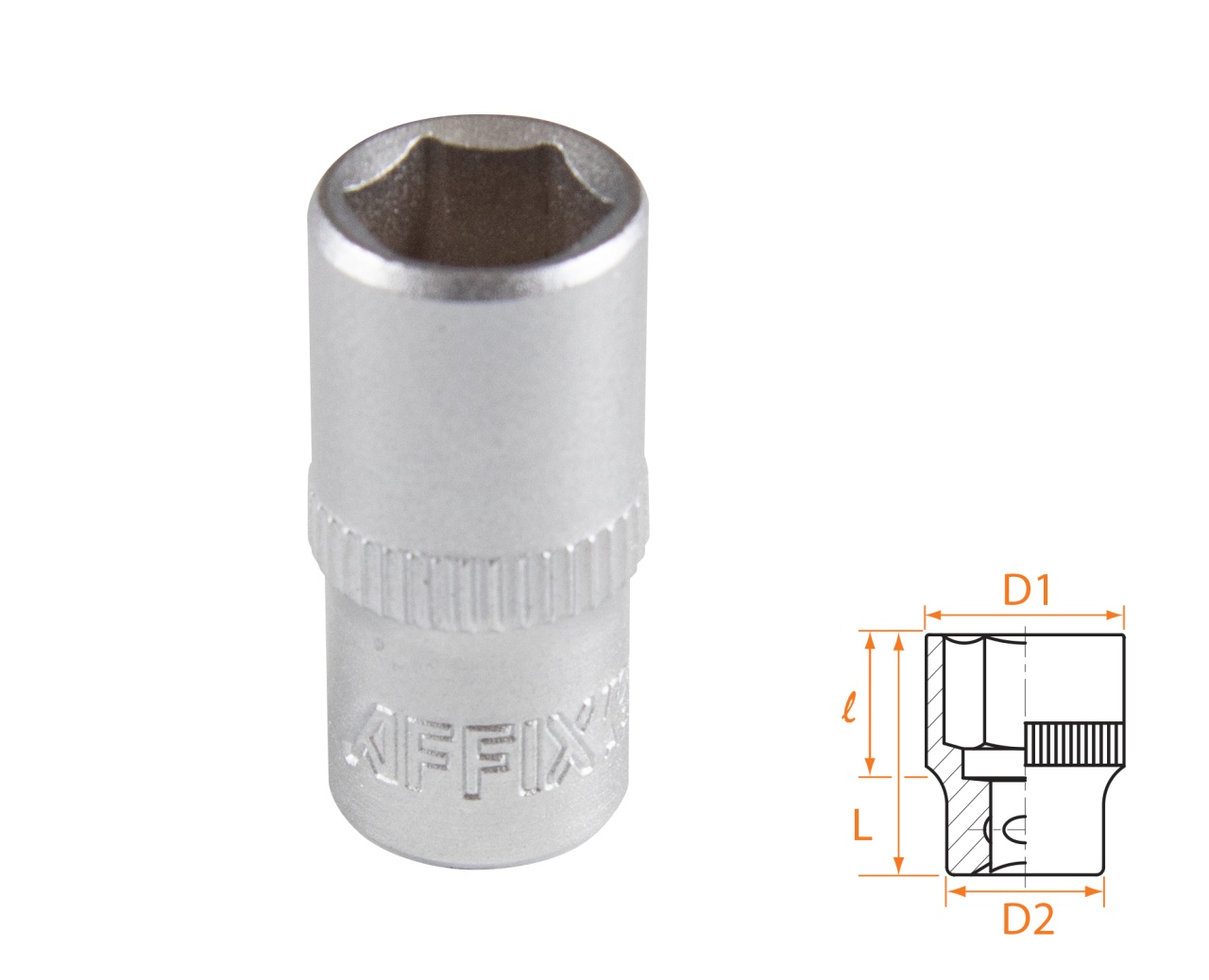 Головка торцевая стандартная шестигранная 1/4", 8 мм AFFIX AF00020008
