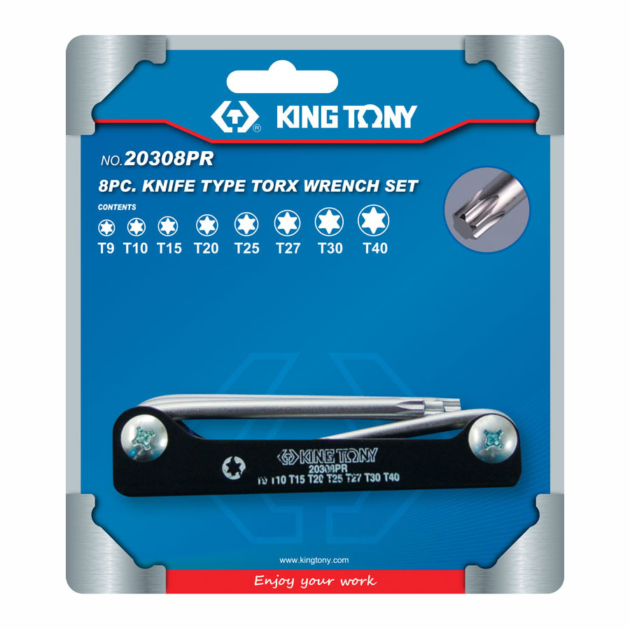 Набор Г-образных Torx, T9-T40, складные, 8 предметов KING TONY 20308PR