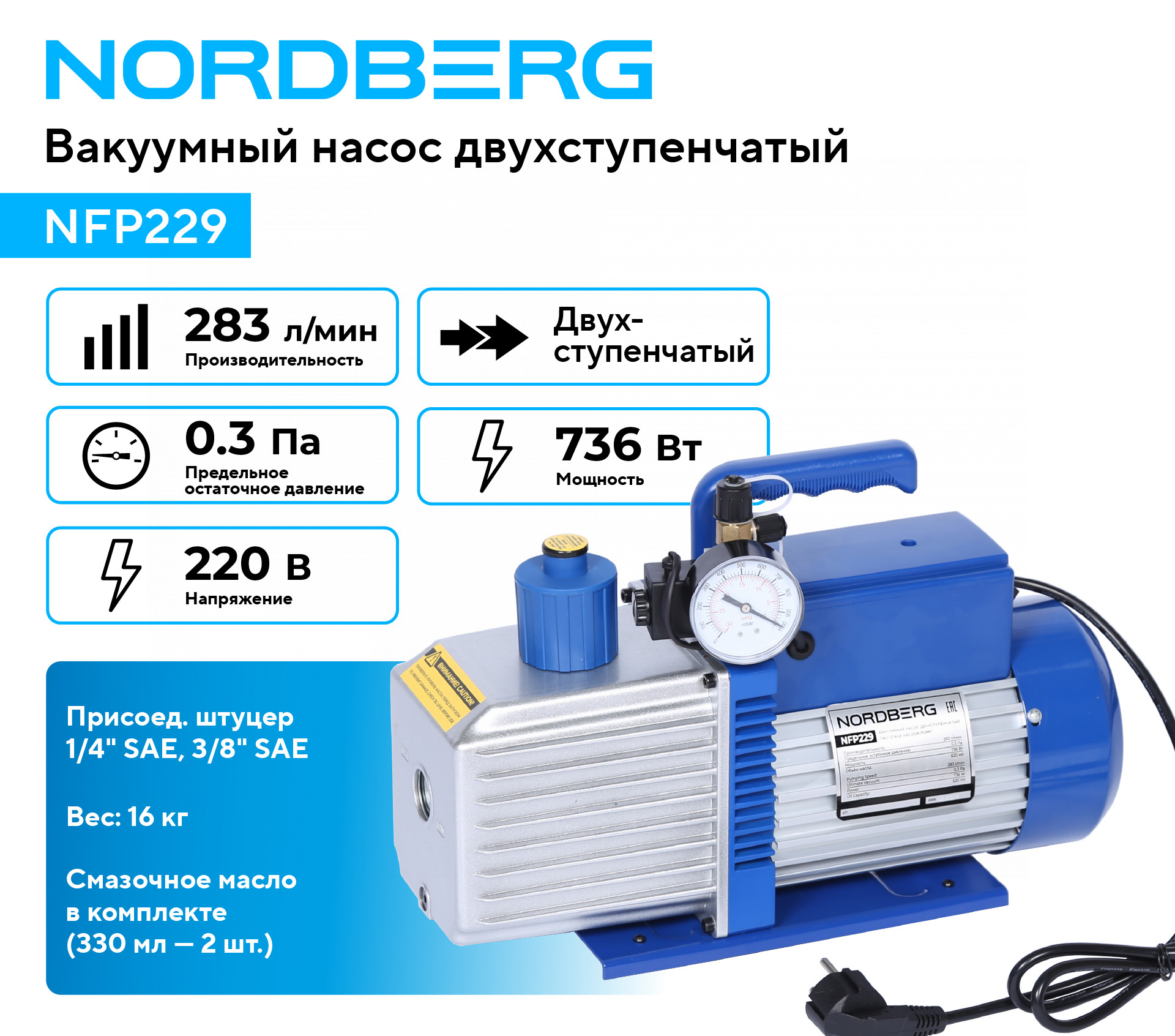 Вакуумный насос двухступенчатый 283 л/мин NORDBERG NFP229 — изображение 2