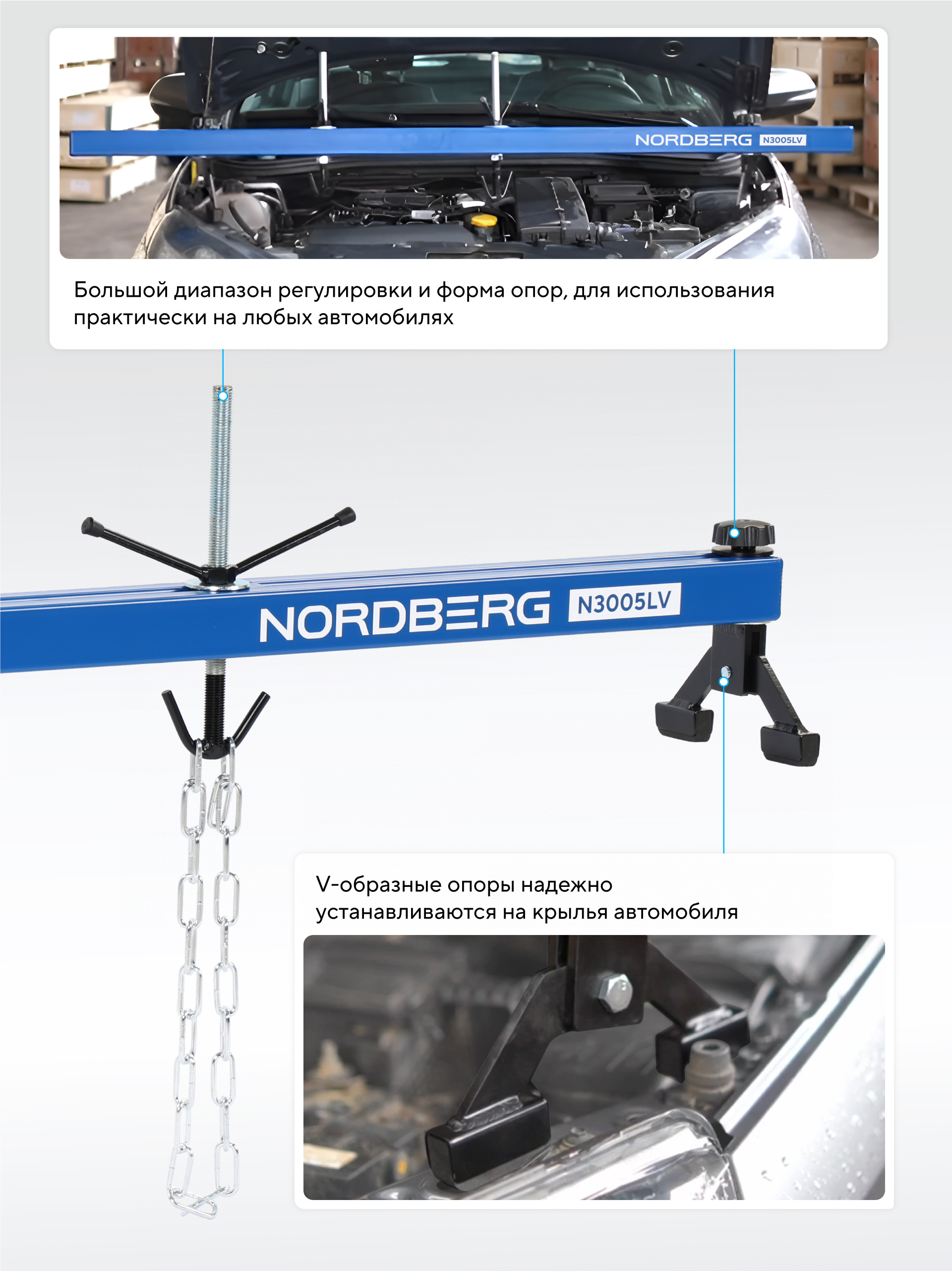 Стенд для вывешивания двигателей 500 кг, L=180 см NORDBERG N3005LV — изображение 3