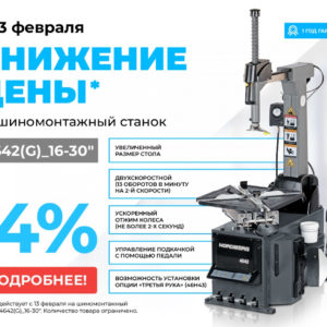 Станок шиномонтажный 380V автомат, 2х скор, стол с накладками, серый NORDBERG 4642(G) 16-30″