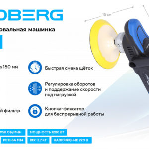 Полировальная машинка, диск 150 мм, 450-1950 об/мин, 1200 Вт NORDBERG NE414-150