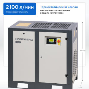 Компрессор винтовой, 15 кВт, 10 бар, 2100 л/мин, без ресивера NORDBERG NCN20
