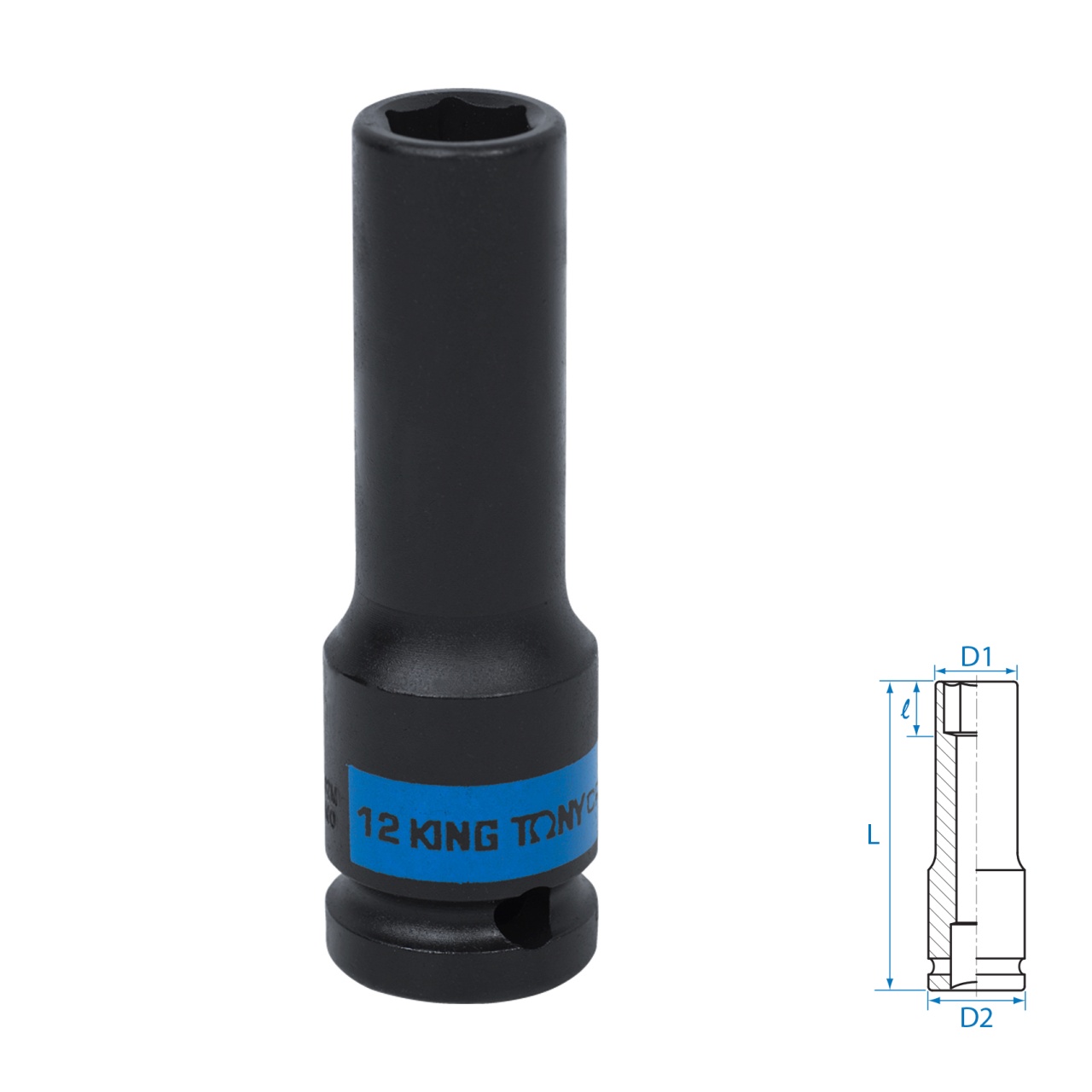 Головка торцевая ударная глубокая шестигранная 1/2", 12 мм KING TONY 443512M